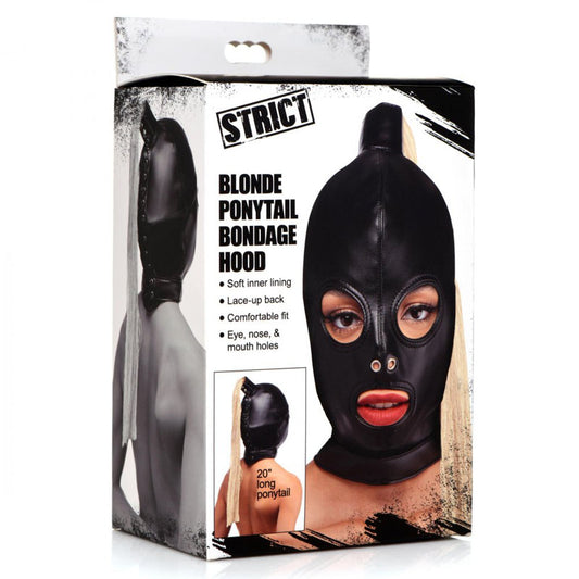 Strict Blonde Ponytail Bondage Head Hood BDSM Mask Fetish Cosplay Sex Toy