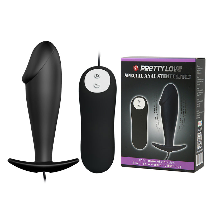 Vibrating Curved Anal Butt 4" x 1.2" Black