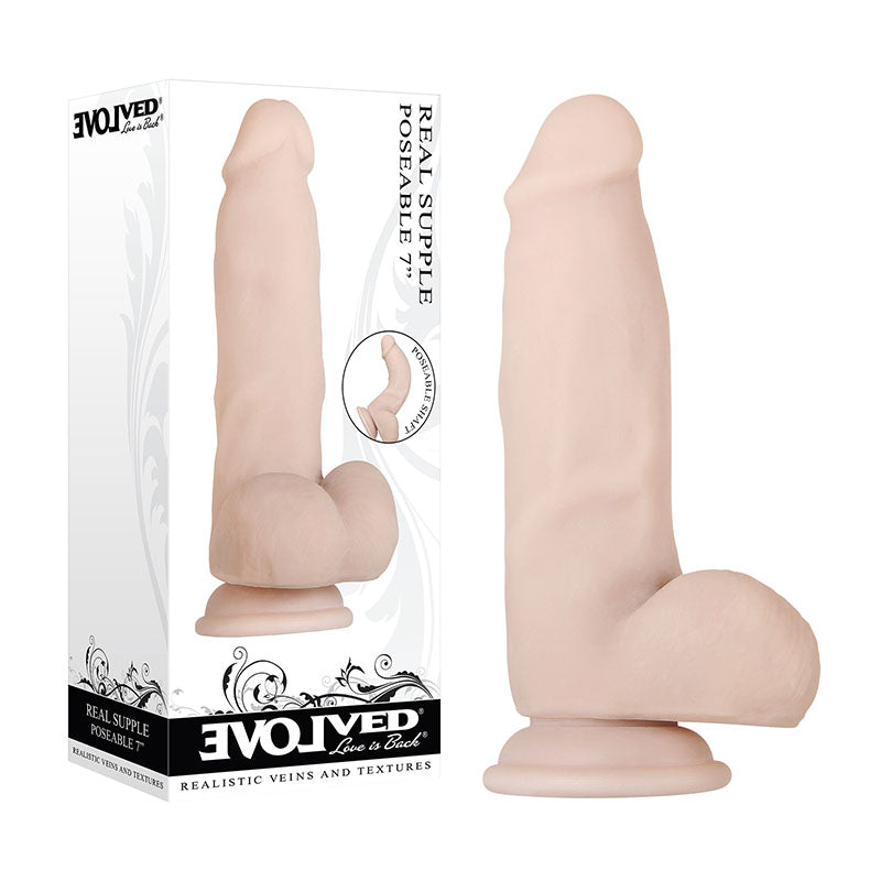 Evolved Real Supple Poseable 7'' Dildo Dong Veined Sex Toy Balls