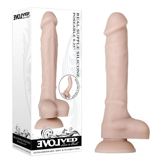 Evolved Real Supple Silicone Poseable 8.25'' Dildo Dong Veined Sex Toy Balls