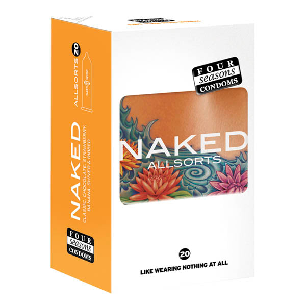 Four Seasons Naked Allsorts Condoms 20's Flavoured Classic Ribbed 52-54mm