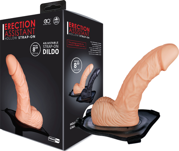 Erection Assistant 8" Strap-On Hollow Dildo Adjustable Harness Couples Sex Toys