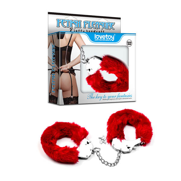 Lovetoy Fetish Fluffy Hand Cuffs Metal Restraints Handcuffs Red