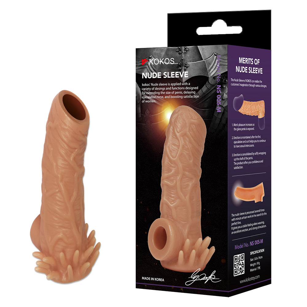 Kokos Nude Sleeve 5 Penis Extender Erection Aid Couples Sex Toy Extension Dildo