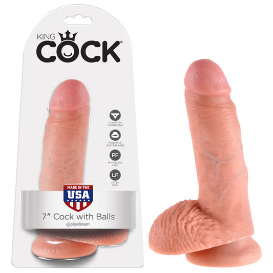 Pipedream King Cock 7'' Fat Realistic Dildo Veined Dong Balls Adult Sex Toy