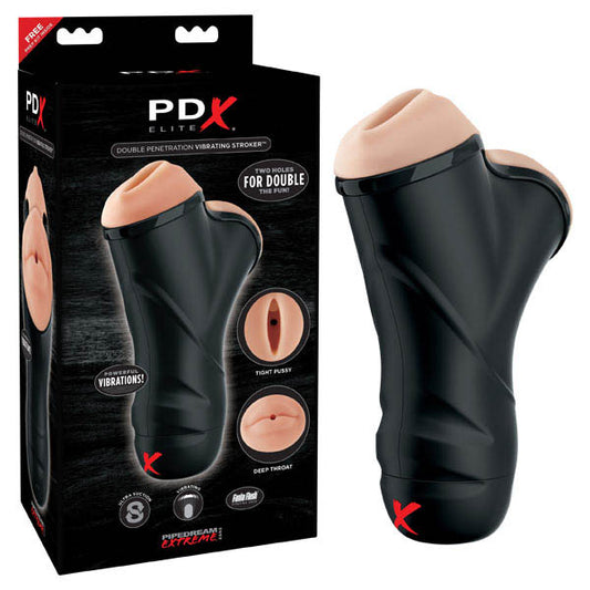 PDX Elite Double Penetration Vibrating Stroker Male Masturbator Sex Toy